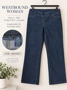 Westbound Woman Pull-On Jeans Women’s 14W Short Dark Wash Stretch